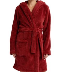 Aarti Faux Shearling Red Hooded Robe
