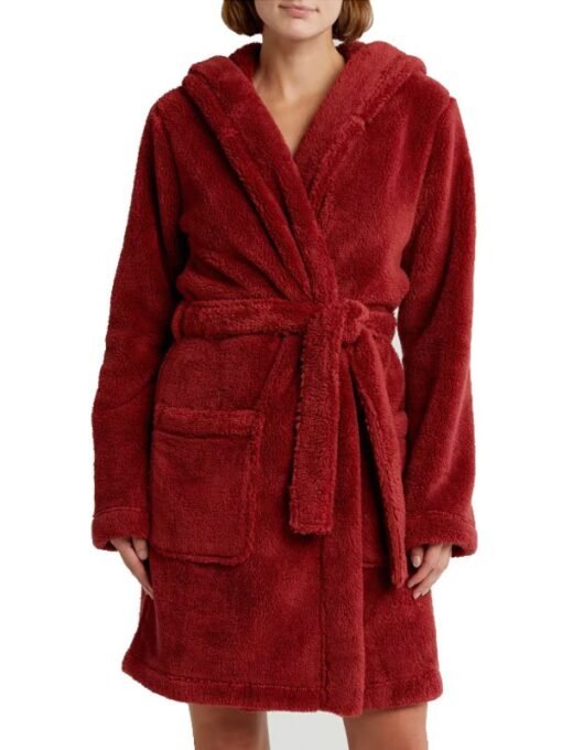 Aarti Faux Shearling Red Hooded Robe