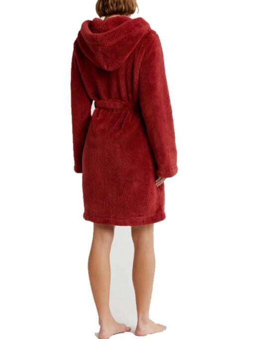 Aarti Faux Shearling Red Hooded Robe - Image 2