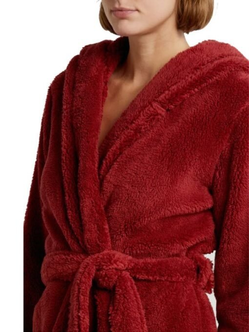 Aarti Faux Shearling Red Hooded Robe - Image 4