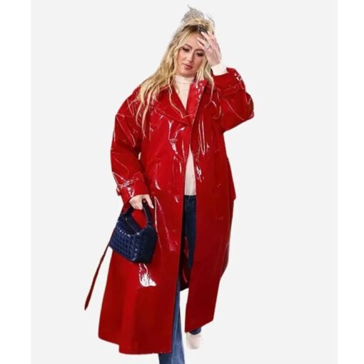Brittany Mahomes Red Patent Leather Coat - Image 2