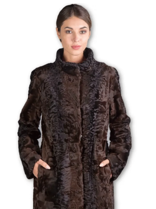 Brown Broadtail Lamb Fur Coat Angelique