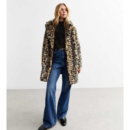 Brown Leopard Print Faux Fur Coat - Image 5
