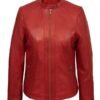 Cafe Racer Female Red Leather Jacket