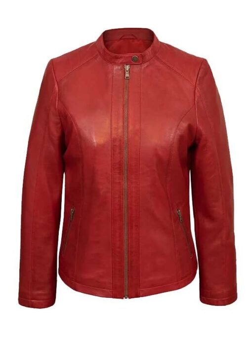 Cafe Racer Female Red Leather Jacket