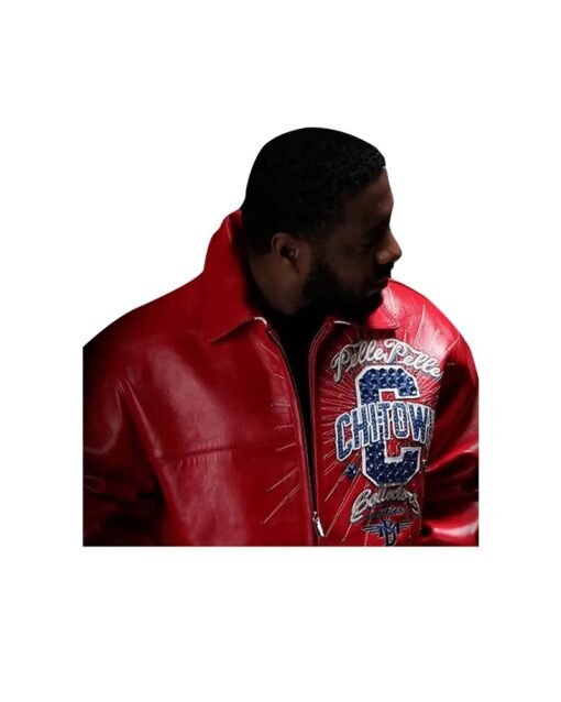 Men Chi Town Pelle Pelle Red Leather Jacket - Image 2