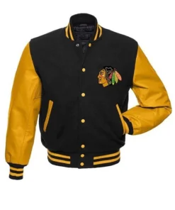 Chicago Blackhawks Black and Yellow Varsity Jacket