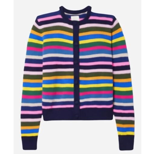 Christa Miller Shrinking Rainbow Striped Cardigan - Image 2
