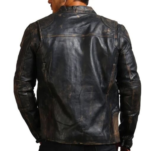 David Distressed Leather Motorcycle Jacket - Image 5