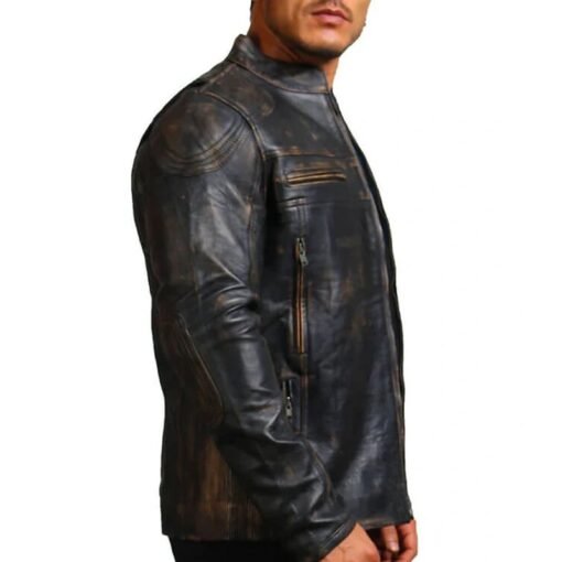 David Distressed Leather Motorcycle Jacket - Image 2