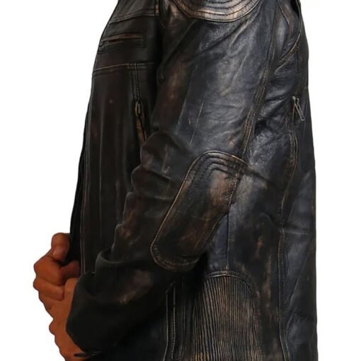 David Distressed Leather Motorcycle Jacket - Image 4