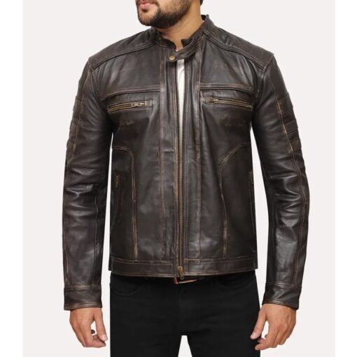 Distressed Vintage Brown Leather Jacket - Image 2