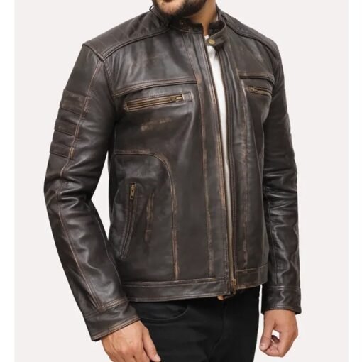 Distressed Vintage Brown Leather Jacket - Image 6