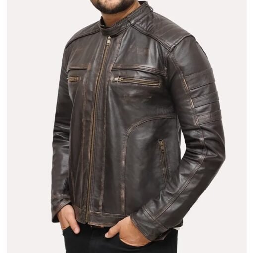 Distressed Vintage Brown Leather Jacket - Image 3