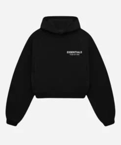 Essentials Cropped Black Hoodie