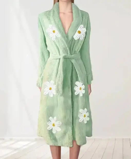 Falling Daisies Chenille Green Bathrobe