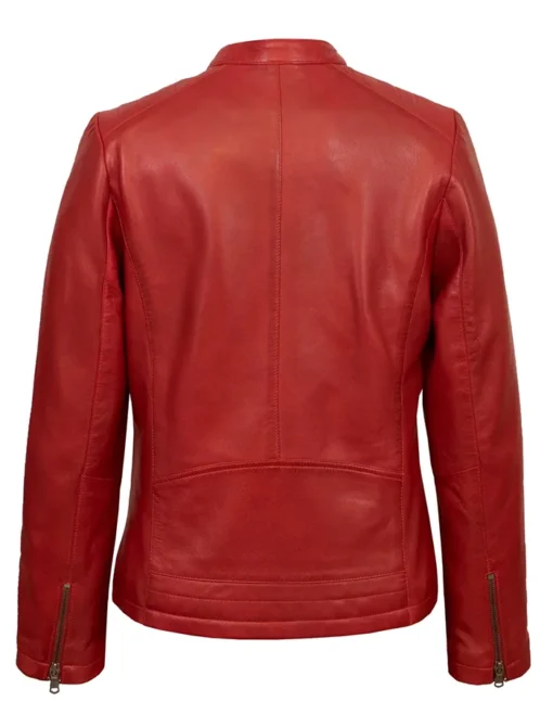Cafe Racer Female Red Leather Jacket - Image 2