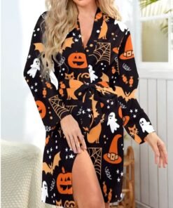 Halloween Gray Bats Fluffy Bathrobe