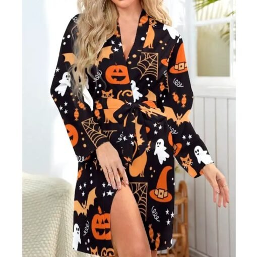 Halloween Gray Bats Fluffy Bathrobe