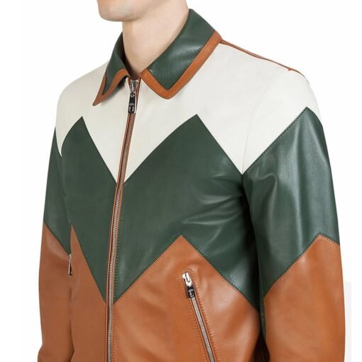 Ivan Multi Color Bomber Leather Jacket - Image 3