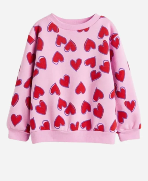 Melody Hurd Cross S01 Red Hearts Print Pink Sweatshirt - Image 2