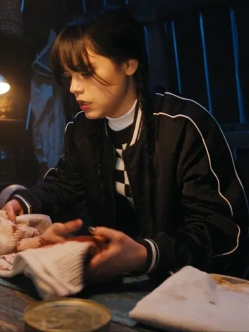 Wednesday Jenna Ortega Black Bomber Jacket - Image 2