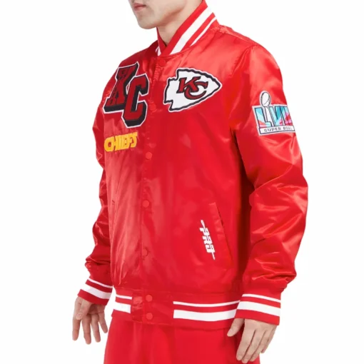 Kansas City Chiefs Mashup Full-Snap Red Satin Varsity Jacket - Image 4