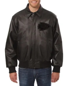 Kansas City Chiefs Tonal Full Black Leather Bomber Jacket