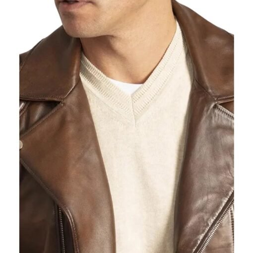 Luca Vintage Brown Brando Biker Jacket - Image 5