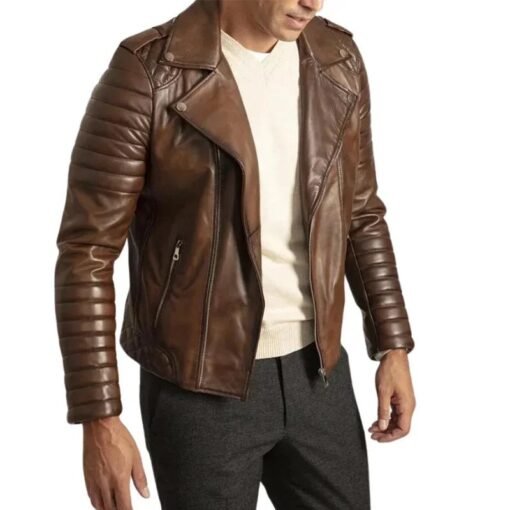 Luca Vintage Brown Brando Biker Jacket - Image 3