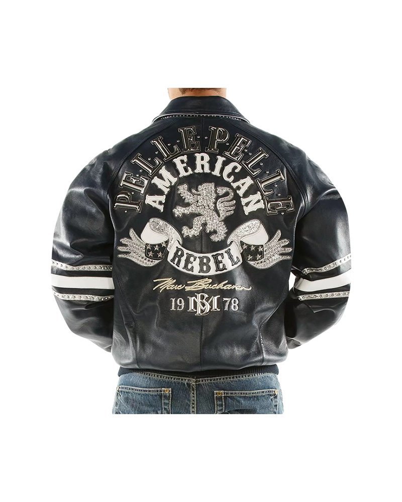 Men American Rebel Navy Blue Pelle Pelle Studded Jacket