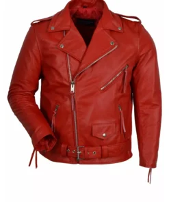 Men’s Biker Original Sheepskin Leather Red Jacket