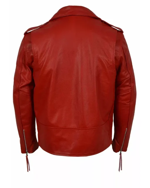 Men’s Biker Original Sheepskin Leather Red Jacket - Image 2
