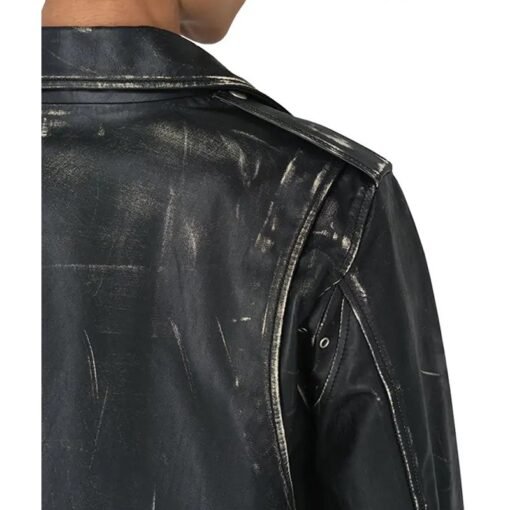 Mens Black Leather Biker Jacket - Image 6