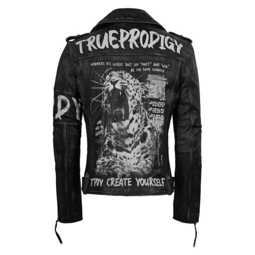 Mens Black Leather Biker Jacket - Image 7