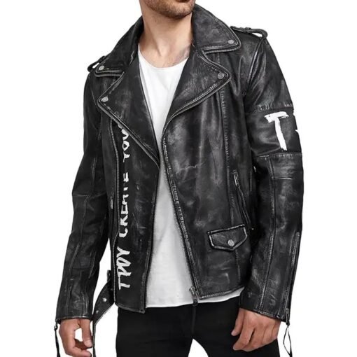 Mens Black Leather Biker Jacket - Image 3