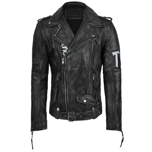 Mens Black Leather Biker Jacket - Image 8
