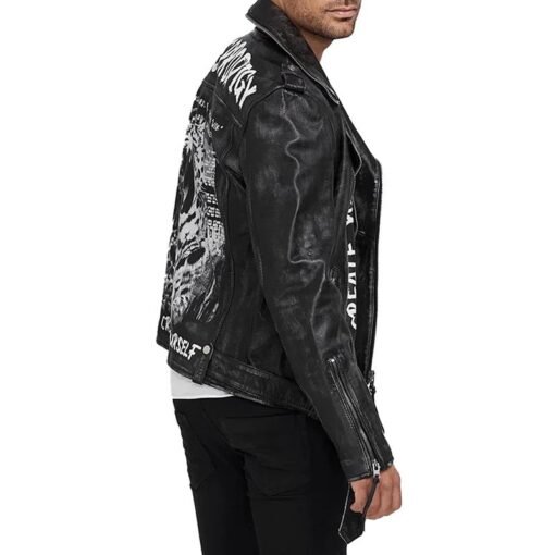 Mens Black Leather Biker Jacket - Image 2