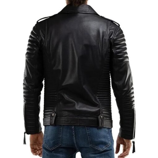 Casual Wear Quilted Black Leather Biker Jacket - Image 6