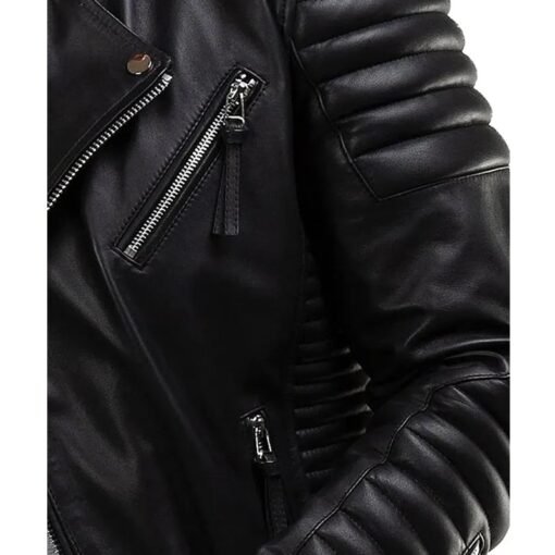 Casual Wear Quilted Black Leather Biker Jacket - Image 5