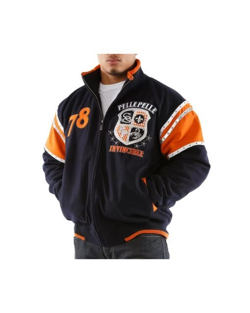 Men Navy Orange Pelle Pelle Invincible Wool Jacket - Image 2