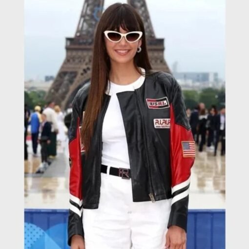 Nina Dobrev Olympics Black Leather Jacket - Image 2