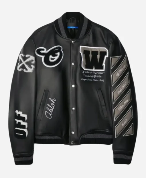 Off White Black Leather Varsity Jacket