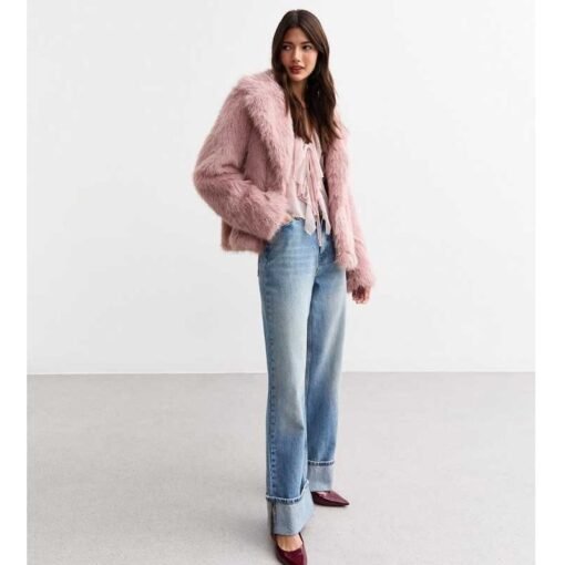 Pale Pink Shaggy Faux Fur Coat - Image 3