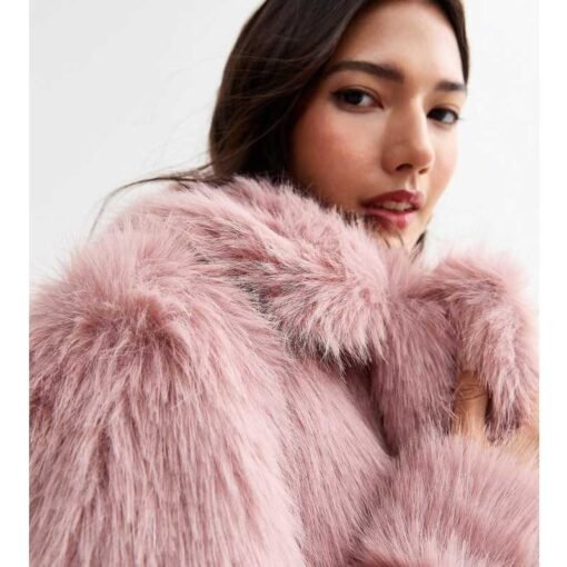 Pale Pink Shaggy Faux Fur Coat - Image 2