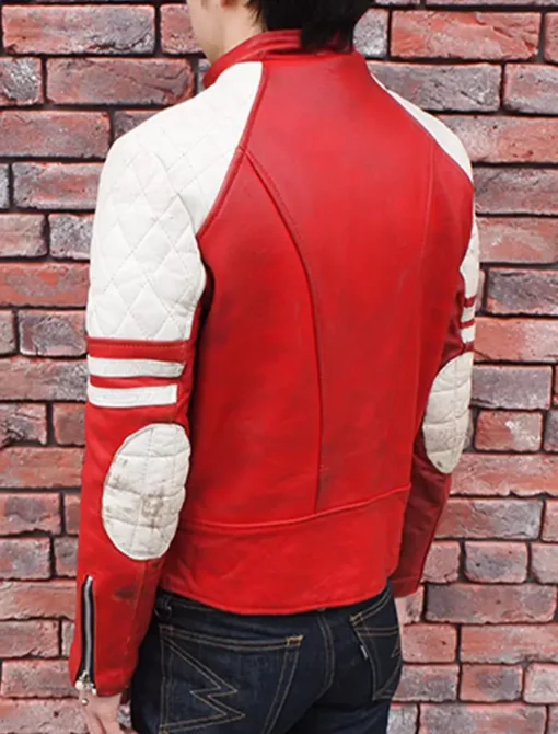 Classic Biker Red And White Leather Jacket - Image 3