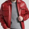 Baggy Red Leather Bomber Jacket