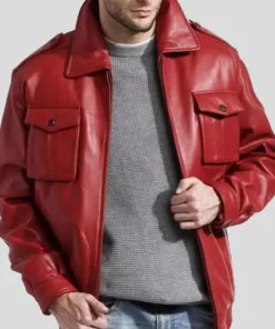 Baggy Red Leather Bomber Jacket