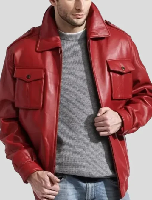 Baggy Red Leather Bomber Jacket