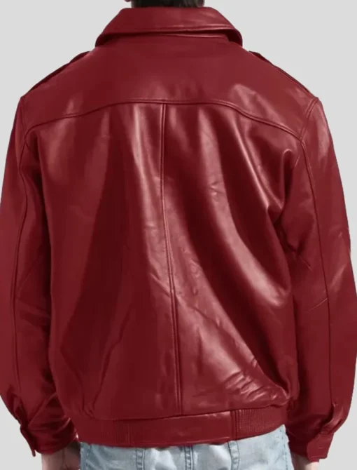 Baggy Red Leather Bomber Jacket - Image 2